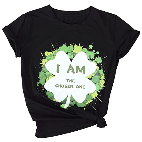 Damen St. Patrick's Day T-Shirt Kleeblatt Brille Lustiges irisches Shirt (Schwarz, Größe M)