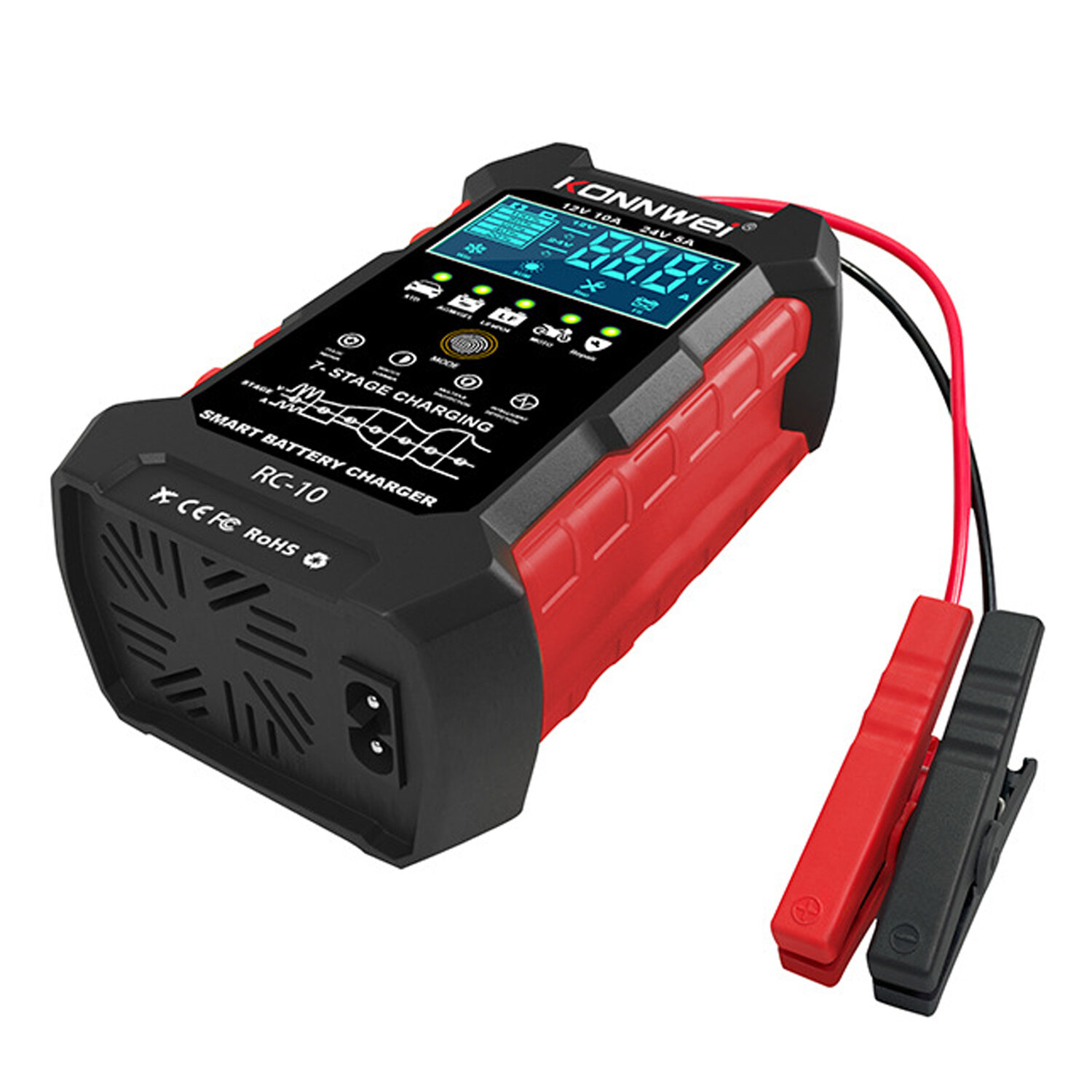 KONNWEI 12V 10A & 24V 5A Smart Automatic Battery Charger & Pulse Repair Tool 100-240V/50-60Hz