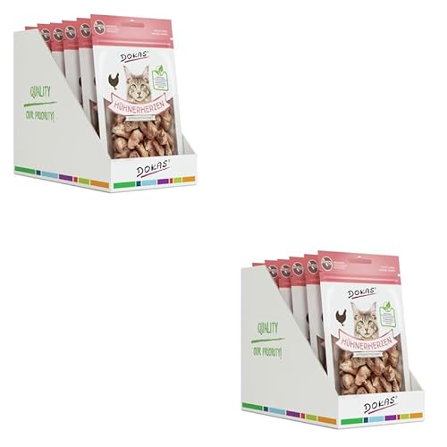 Dokas gefriergetrocknete Hühnerherzen | Doppelpack | 2 x 6 x 15 g | Leckerli für Katzen | Durch die schonende Gefriertrocknung bleiben 100% der natürlichen Nährstoff erhalten