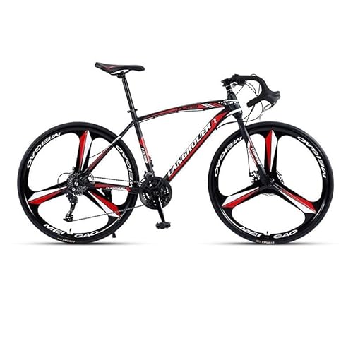 TiLLOw 700C-Räder, Rennrad-Erwachsenenfahrrad, 21/24/27/30 Geschwindigkeit, Herren- und Damen-Rennrad, Doppelscheibenbremse, Renngabel (Color : Black red, Size : 21SPEED_Three-Blade)