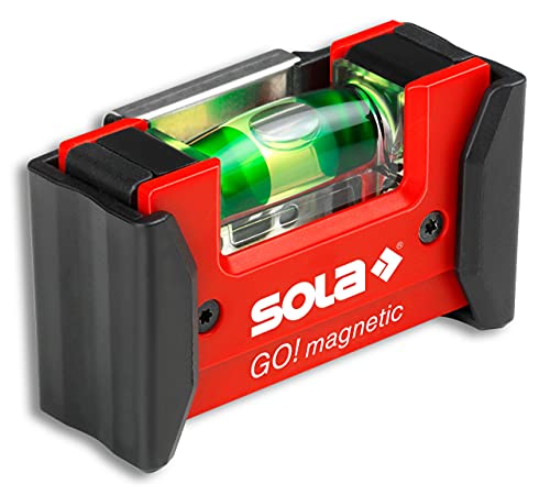 Sola GO! magnetic CLIP - Mini-Wasserwaage magnetisch aus glasfaserverstärktem Kunststoff - Magnet-Wasserwaage klein mit V-Nut für Rohre - kleine Pocket-Wasserwaage magnetisch - mit Gürtelklemme
