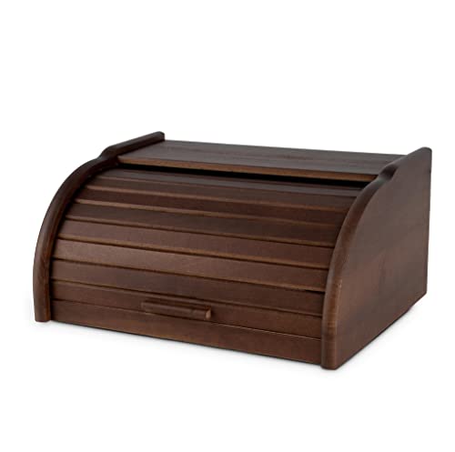 Brotkasten Groß mit Rolldeckel | Brot-Aufbewahrungsbox Küche Brotbox Holzbox für Brot Rollbrotkasten Brotbox Brotbehälter |38 x 29 x 18| (dunkelbraun)