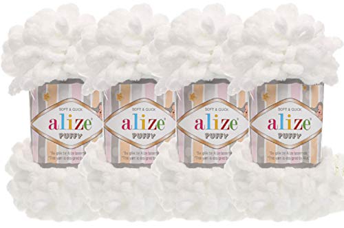 Alize Puffy Baby Big Loop Decke Garn, 100 % Micropolyester, weiches Garn, 400 g, 55 - Weiß