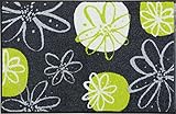 Erwin Müller Fußmatte Koblenz, Schmutzfangmatte, Fußabtreter rutschhemmend, Blumenmotiv - robust, langlebig, pflegeleicht, für Fußbodenheizung geeignet - grau/grün Größe 50x75 cm