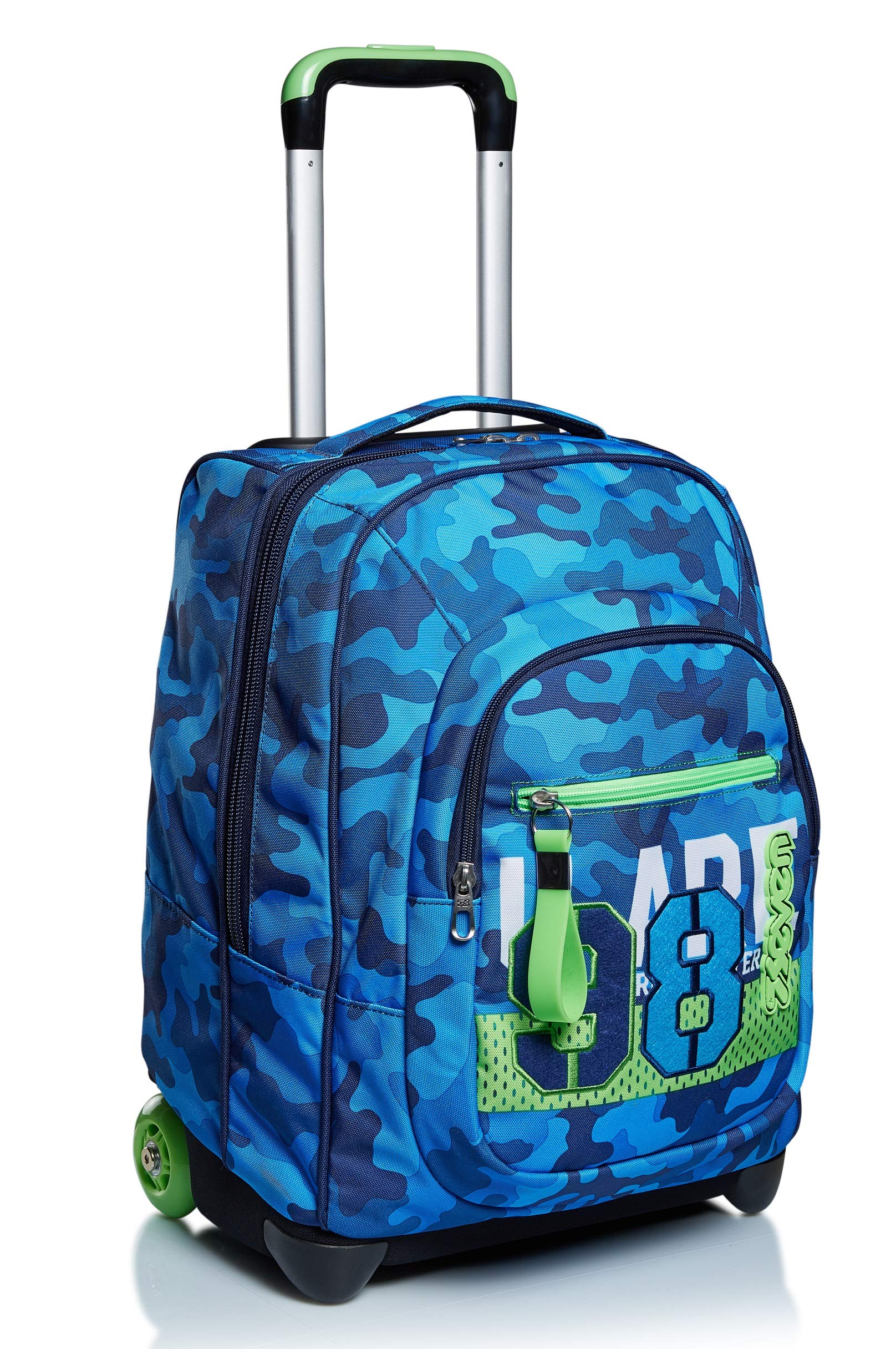 Seven TROLLEY, 2 in 1, Schulranzen mit Rollen, Rucksack mit Trolleyfunktion für Kinder, ab 1. Klasse, für Schule, Reisen, Mädchen&Jungen, blau, CREW