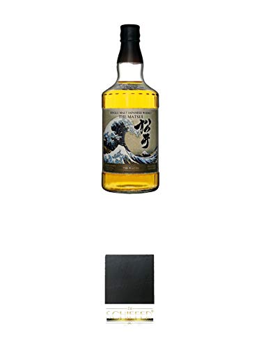 Matsui Single Malt Whisky Peated Japan 0,7 Liter + Schiefer Glasuntersetzer eckig ca. 9,5 cm Durchmesser