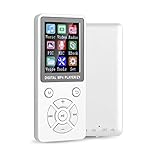 Plyisty 32 GB MP3 MP4-Player mit Bluetooth 4.2, tragbarer 1,8-Zoll-Farbbildschirm, 6-8 Stunden, Unterstützung für E-Book, Bild, Video, Radio, Aufnahme(Weiß)