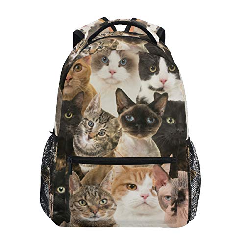 Rootti Rucksack mit Katzenmotiv, Tagesrucksack, Leinen, für Schule, Reisen, für Teenager, Jungen, Mädchen, Herren und Damen