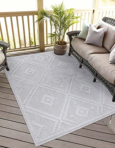 carpet city In-& Outdoor Teppich - 120x170 cm - für Innen-& Außenbereich - Wetterfest Balkon-Teppich, Terrasse, Flur, Küche - Wohnzimmer-Teppiche - Hochtief/ 3D-Effekt - Rauten-Muster in Grau