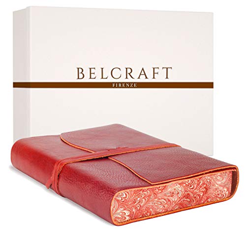 Venezia Romantica mittelgroßes Notizbuch aus Leder, Handgearbeitet in klassischem Italienischem Stil, Geschenkschachtel inklusive, Tagebuch, Lederbuch (12x17 cm) Rot