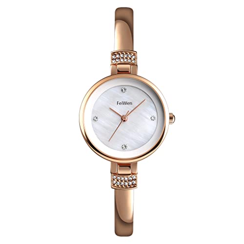 FeiWen Damen und Mädchen Analog Quarz Fashion Luxus Elegant Casual Edelstahl Uhren Geschäftsstil Armband Uhr (Gold)