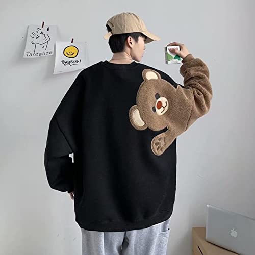 KDFN Harajuku Sweatshirts Entwurfs Bär Muster Streetwear Kleidung Männer Mode Kleidung Langarm Hemden Casual Sweatshirts Männer Top-Black,XXL
