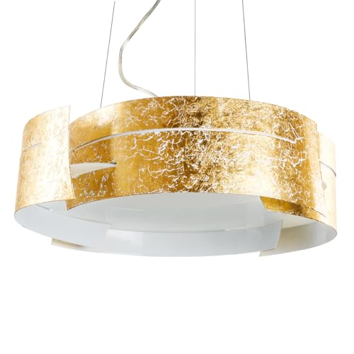 HOFSTEIN Hängelampe Novara - Moderne Hängeleuchte Gold mit in Wellen gelegten Metallelementen - Lampe Esstisch E27-Fassung, ohne Leuchtmittel