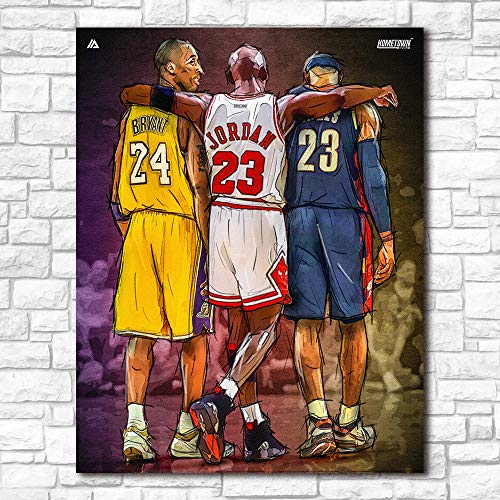 Michael Jordan Kobe Bryant Lebron James, Leinwandbild, Gemälde, Basketball-Stern-Druck, Wandkunst, Bilder für Wohnzimmer, dekorativ (40 x 60 cm (gerahmt)