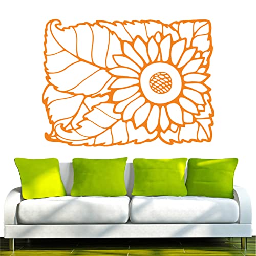 INDIGOS/Wandaufkleber-e155 herrliche Blätter mit Sonnenblümchen 120x89 cm- orange, Vinyl, 120 x 89 x 1 cm
