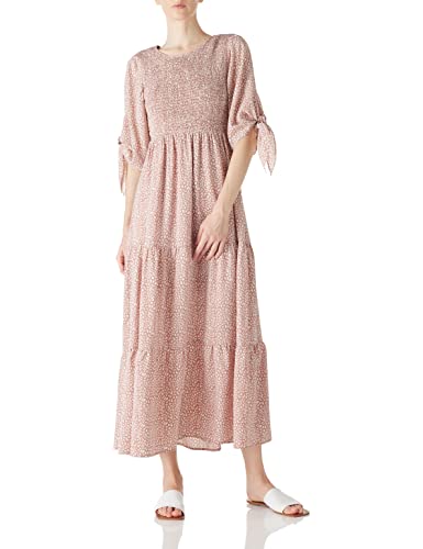 Amazon Brand find. Damen-Sommerkleid mit eleganten halben Ärmeln zum selbstbinden, Blumenmuster, Maxikleider, Rosa, Größe XL