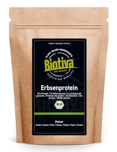 Biotiva Erbsenprotein-Pulver Bio 1kg - 83% Proteingehalt - 100% Erbsen-Proteinisolat - Höchste Bioqualität - Frei von Gluten, Soja und Laktose - Abgefüllt und kontrolliert in Deutschland (DE-ÖKO-005)