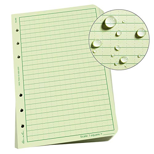 Rite in the Rain Weatherproof Loose Leaf Paper, 4 5/8" x 7", 32# Green, Universal Pattern, 100 Sheet Pack (No. 982)
