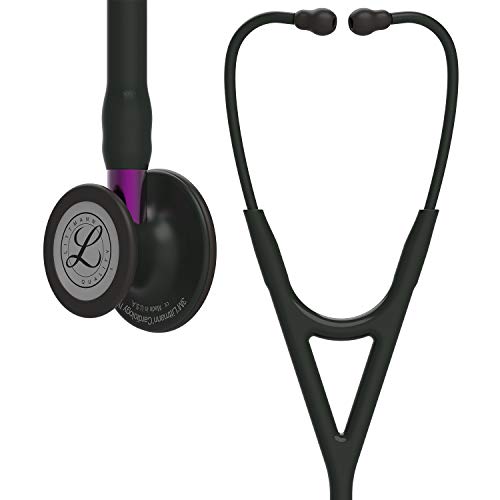 3M Littmann Cardiology IV Stethoskop für die Diagnose, Black-Edition Bruststück, schwarzer Schlauch, violetter Schlauchanschluss und schwarzer Ohrbügel, 69 cm, 6203