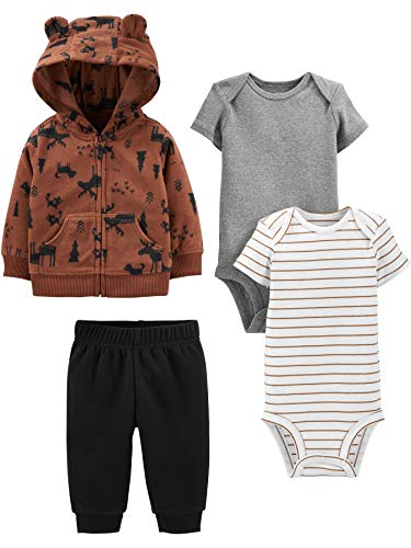 Simple Joys by Carter's 4-Piece Fleece Jacket, Bodysuit infant-and-toddler-pants-clothing-sets, Brown Moose, 0-3 Months