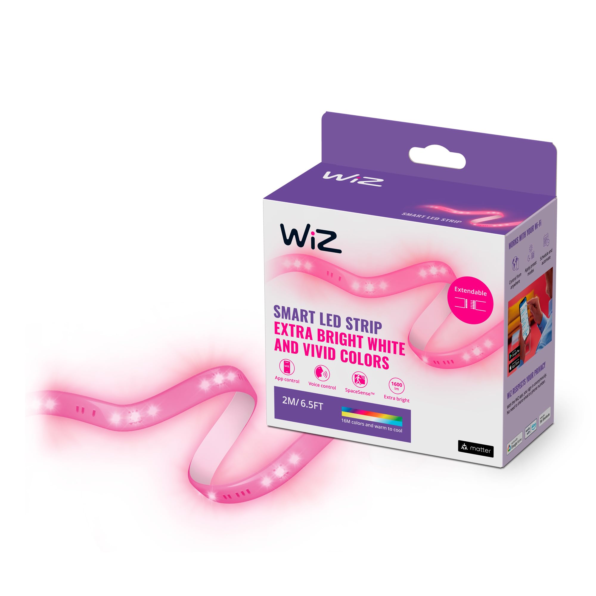 WiZ Lightstrip Tunable White & Color, warm- bis kaltweiß, dimmbar, 16 Mio. Farben, 1600lm, smarte Steuerung per App/Stimme über WLAN