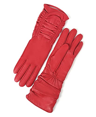 YISEVEN Damen Touchscreen Lammfelll Lederhandschuhe Mid-long Elegant Leder Autofahrer Handschuhe mit Warm Gefüttert Geschenk, Rot XL/8.0"