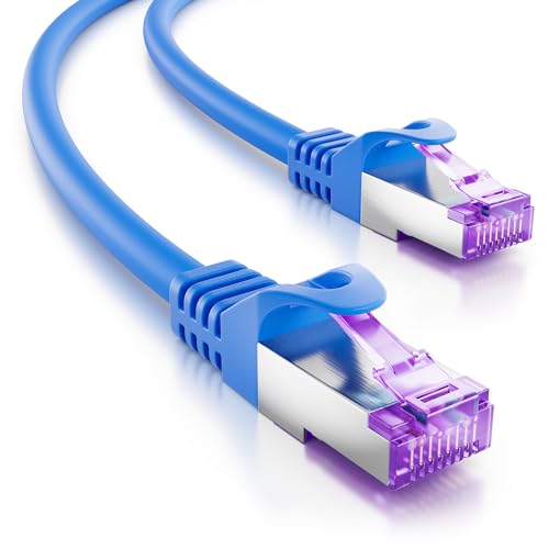deleyCON 30m RJ45 Patchkabel Ethernetkabel Netzwerkkabel mit CAT7 Rohkabel S-FTP PiMF Schirmung Gigabit LAN Kabel SFTP Kupfer DSL Switch Router Patchpanel - Blau