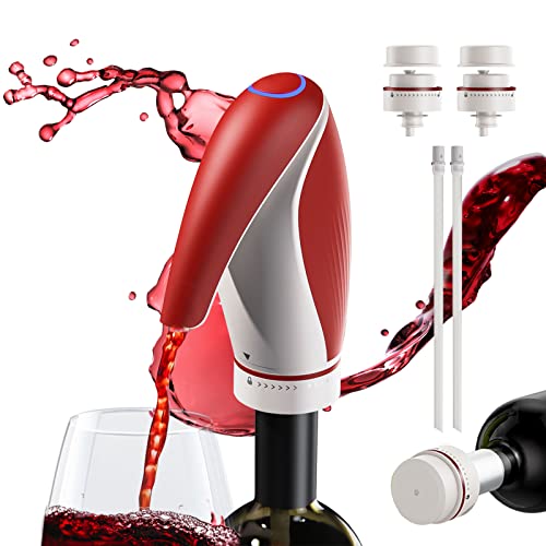 Elektrischer Dekanter Weinspender, automatischer Weinbelüfter, intelligenter wiederaufladbarer Dekanter für Familienfeier Geschenk mit 2 Weinstopfen, rot