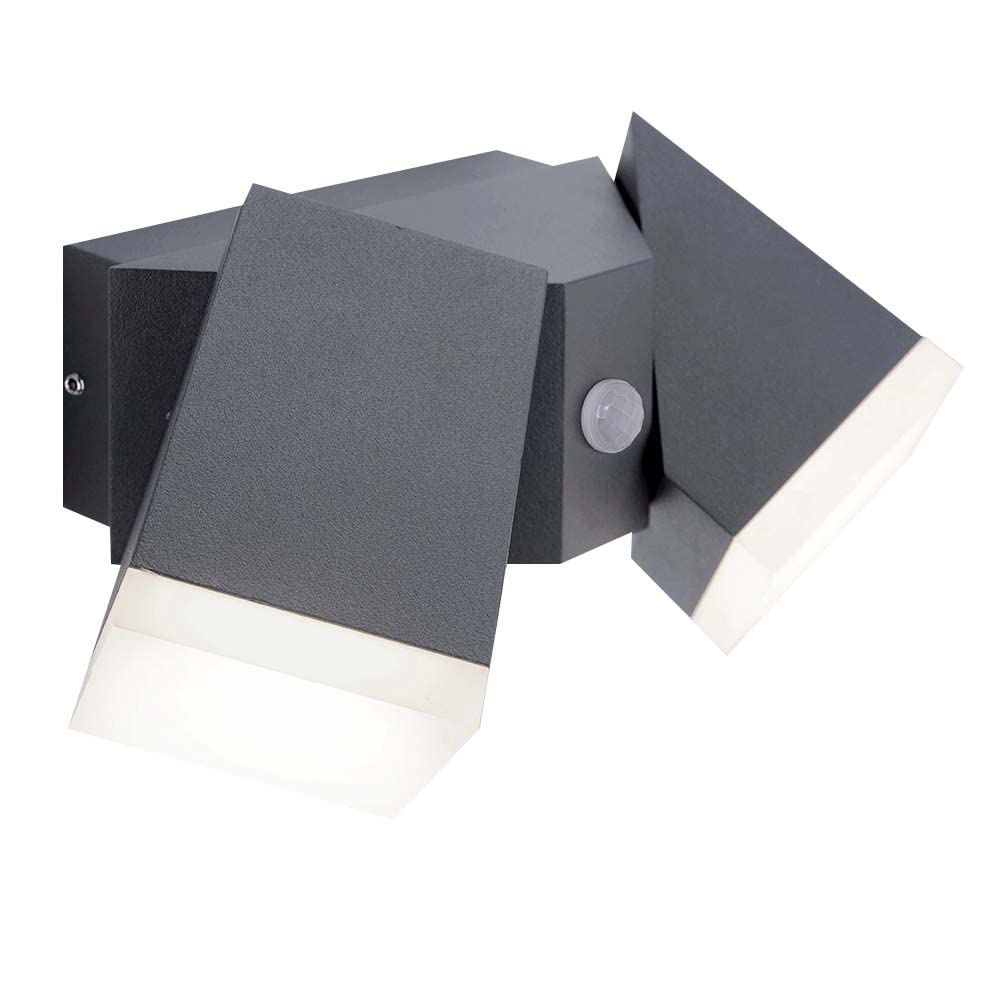 SellTec LED Wand- oder Deckenleuchte schwenkbar, Bewegungsmelder graue Fassaden-Lampe Außen IP54 anthrazit