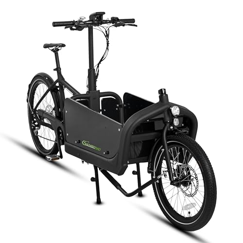 SachsenRAD E-Bike Cargo Lastenrad T10 250W 36V,16AH|100Nm BAFANG Mittelmotor mit Shimano 8-Gangschaltung für Kindertransport Ebike Pedelec,LG-Zelle schwarz inkl.Regenabdeckung