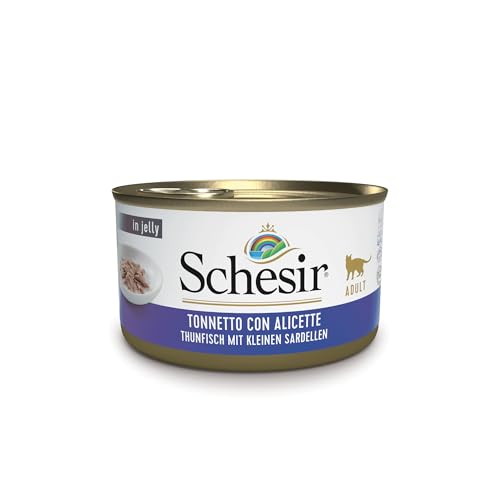 Schesir Cat Jelly Thunfisch mit Sardelle, Katzenfutter nass in Gelee, 24 Dosen x 85 g, 2.04 kg