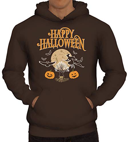 ShirtStreet Hexen Grusel Gruppen Herren Hoodie Männer Kapuzenpullover Happy Halloween 2, Größe: 3XL,braun