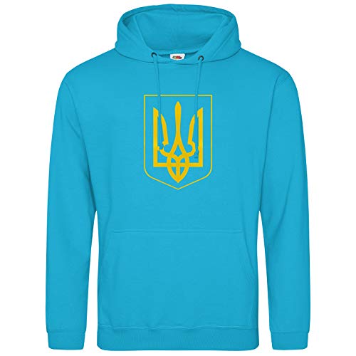 AkyTEX Ukraine Trysub Hoodie Kapuzenpullover Hoody Wappen (Azurblau, XL)