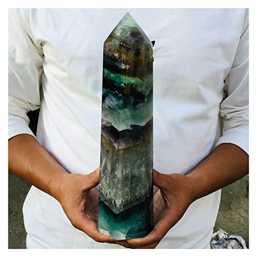 Natürlicher Fluorit-Obelisk-Quarz-Kristall, heilender Reiki-Zauberstab, Turmspitze (Size : 450-500g)