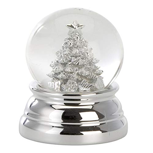 Kleine versilberte Mini Glas Schnee-Kugel mit Tannenbaum Ø 5 cm - Chrismas Deko Schüttelkugel für Winter & Weihnachten