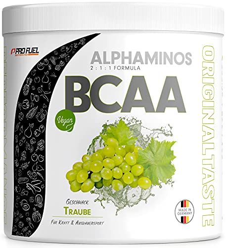 BCAA Pulver 300g - TESTSIEGER - ALPHAMINOS BCAA 2:1:1 - Das ORIGINAL von ProFuel | Essentielle Aminosäuren | Unfassbar leckerer Geschmack (Traube)