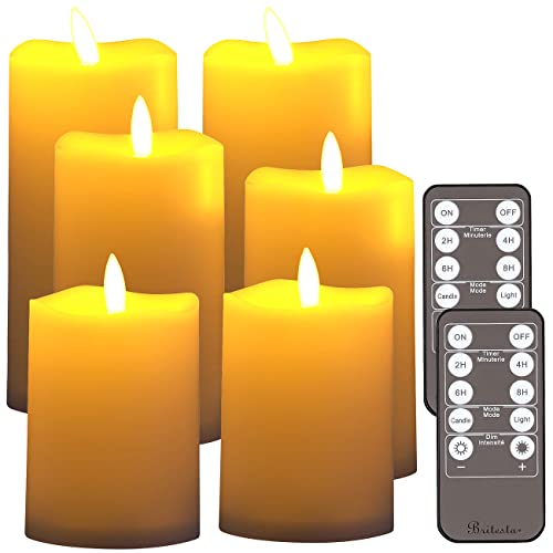 Britesta LED Kerzen Outdoor: 6er-Set flackernde LED-Kerzen, dimmbar, 3 Größen, Fernbedienung, IP44 (LED-Kerzen mit Timer Outdoor)