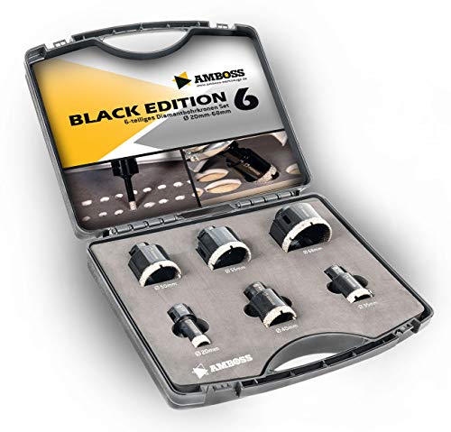 Amboss - Diamant Fliesenbohrer-/Bohrkronen - Set 6 tlg. (Ø 20-68 mm) Premium Black Edition | M14 für Winkelschleifer | Fliesen, Granit, Feinsteinzeug