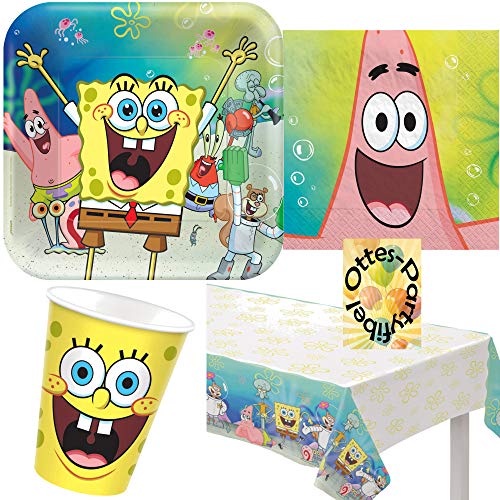 HHO Spongebob-Party-Set 33tlg. für 8 Gäste Teller Becher Servietten Tischdecke