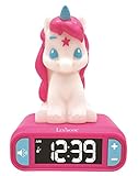 Lexibook -RL800UNI Nachtlicht für Kinder, leuchtend, Einhorn-Soundeffekte, Uhr, Alarm für Mädchen, Schlummerfunktion, rosa Farbe, RL800UNI 3+ Jahre