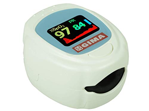 GIMA OXY-PED PULSOXIMETER, Tragbares und professionelles Fingerpulsoximeter (Ø 8-16 mm), erfasst die Sauerstoffsättigung, den Herzfrequenz und die Blutperfusion, Akkumulatoren+USB-Ladegerät, Visuelle und akustische Alarme, LCD-Bildschirm