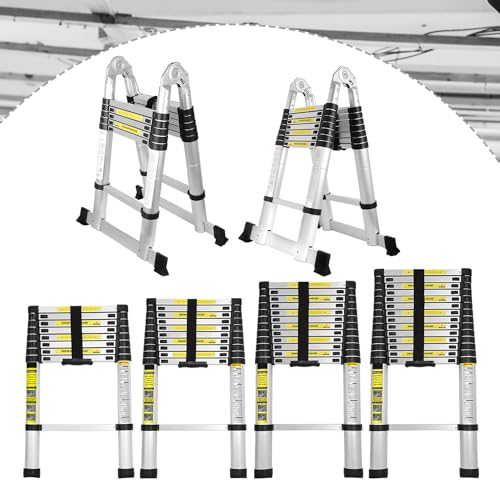 Lospitch 4.4M Teleskopleiter ,Multifunktionsleiter Ausziehbare Aluminiumleiter , Tragbar Rutschfester Leiter Ausziehbar Maximale Tragfähigkeit 150kg Teleskopleiter für Treppe