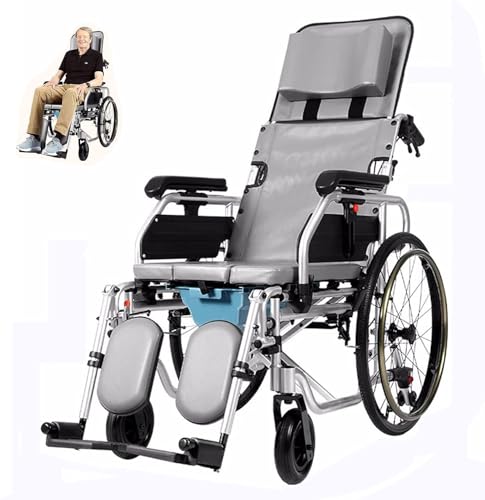 SJAPEX Pflegerollstuhl Mit Liegefunktion, Rollstuhl Faltbar Leicht Multifunktionsrollstuhl Mit Trommelbremse, Leichtgewicht Reiserollstuhl Für Ältere Und Behinderte, size