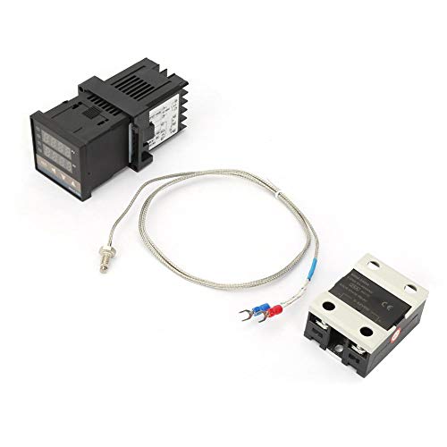 Keenso Temperaturregler-Kit AC 110V-240V 0-1300 ℃ Thermostat-Kit mit digitalem LED-PID-Temperaturregler und K-Thermoelement, 25A-Halbleiterrelais