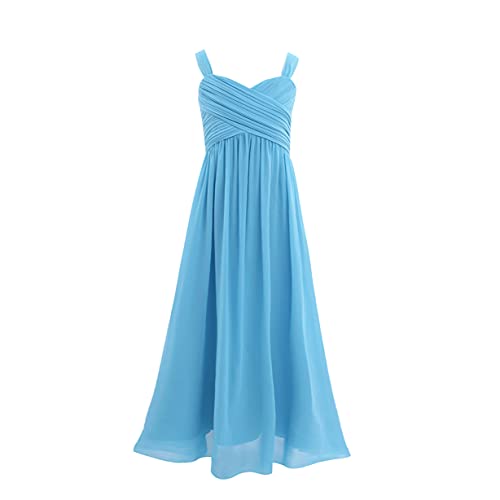 Freebily Mädchen Kleid Festlich Prinzessin Kleid Hochzeit Blumenmädchenkleid Abendkleider Chiffon Sommerkleid Partykleid 104-176 Himmelblau 140