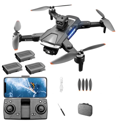 Drohne mit Kamera 4K, Anfänger Drohne Faltbare FPV Quadcopter Drohne mit LED Licht, Höhenerhaltung, Start/Landung mit Einem Klick, Orbitalflug, Gestenfoto/Video, 15 Minuten Flugzeit (LS58)
