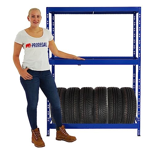 PROREGAL Reifenregal Tiger | HxBxT 180x130x50 cm | bis zu 12 Reifen | mit Fachboden | Blau