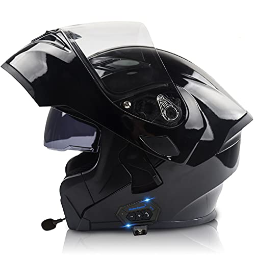 Motorrad Integrierter Bluetooth-Helm ECE/DOT Genehmigt Motorrad Full Face Klapphelm Motorradhelm mit Doppelvisier Eingebautem Mikrofon für Automatische Reaktion FüR Frauen MäNner Erwachsene 7,XXL