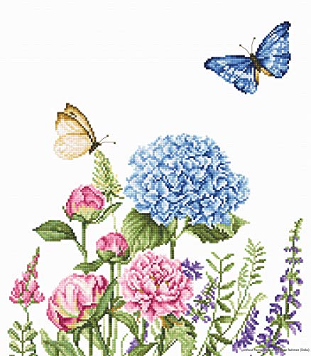 Luca-S BA2360 Sommerblumen und Schmetterlinge Aida Kreuzstichset, Baumwolle, mehrfarbig, 26,5x31,5cm