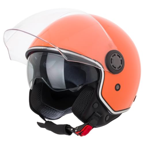 VINZ Pavia Jethelm mit Doppelvisier | Roller Helm Fashionhelm | In Gr. XS-XXL | Jet Helm mit Sonnenblende | ECE 22.06 Zertifiziert | Motorradhelm mit Visier - Orange